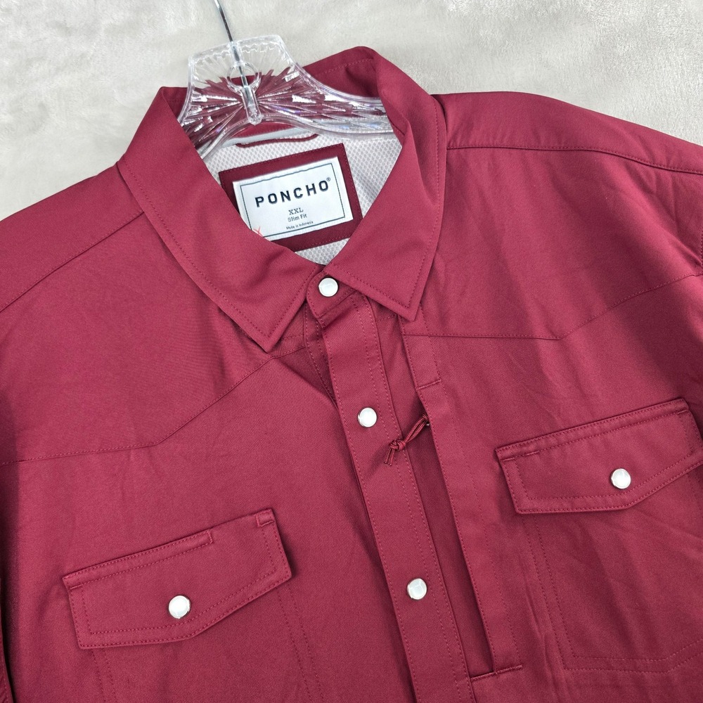 Poncho Western Shirt Mens XXL Slim Maroon Short Sleeve Pearl Snap